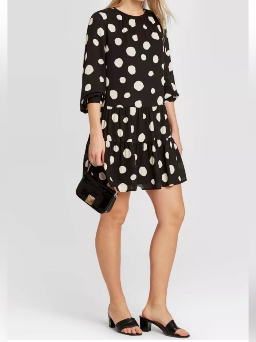 Wear Who What Wear Polka Dot Dress. Tiered | Long Sleeve | Flattering. Women's S